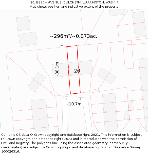 20, BEECH AVENUE, CULCHETH, WARRINGTON, WA3 4JF: Plot and title map