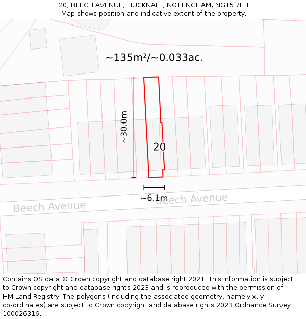 20, BEECH AVENUE, HUCKNALL, NOTTINGHAM, NG15 7FH: Plot and title map