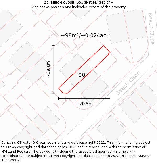 20, BEECH CLOSE, LOUGHTON, IG10 2PH: Plot and title map