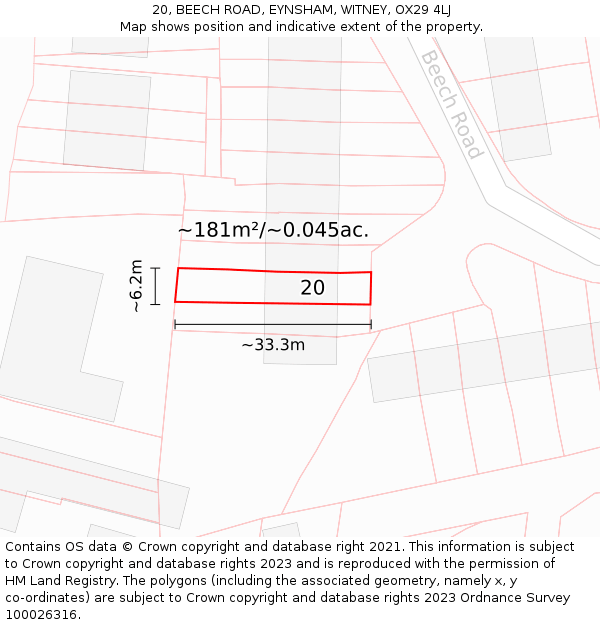 20, BEECH ROAD, EYNSHAM, WITNEY, OX29 4LJ: Plot and title map