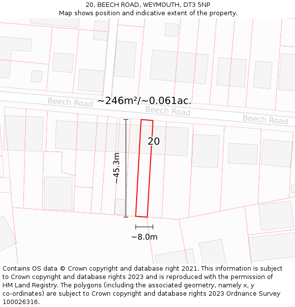 20, BEECH ROAD, WEYMOUTH, DT3 5NP: Plot and title map