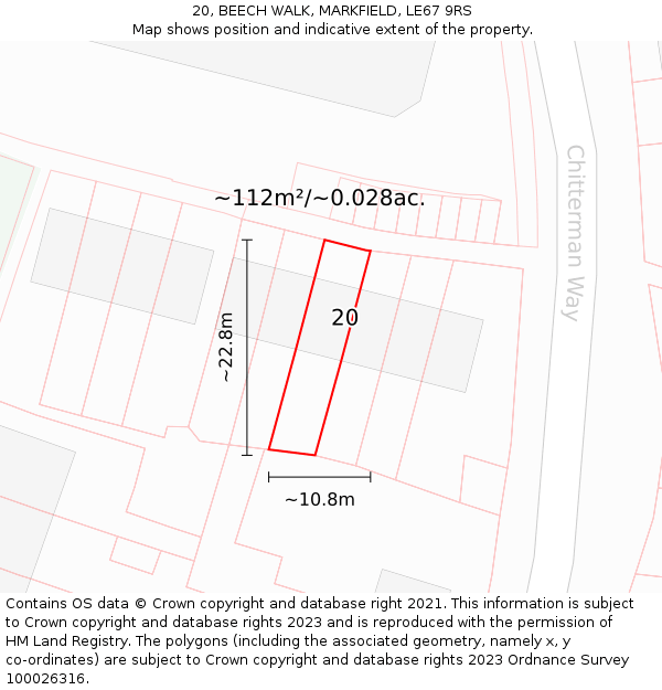 20, BEECH WALK, MARKFIELD, LE67 9RS: Plot and title map