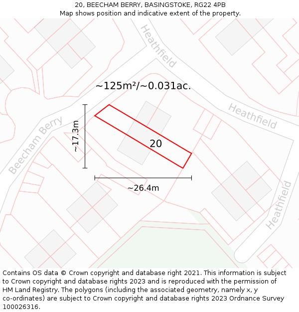 20, BEECHAM BERRY, BASINGSTOKE, RG22 4PB: Plot and title map