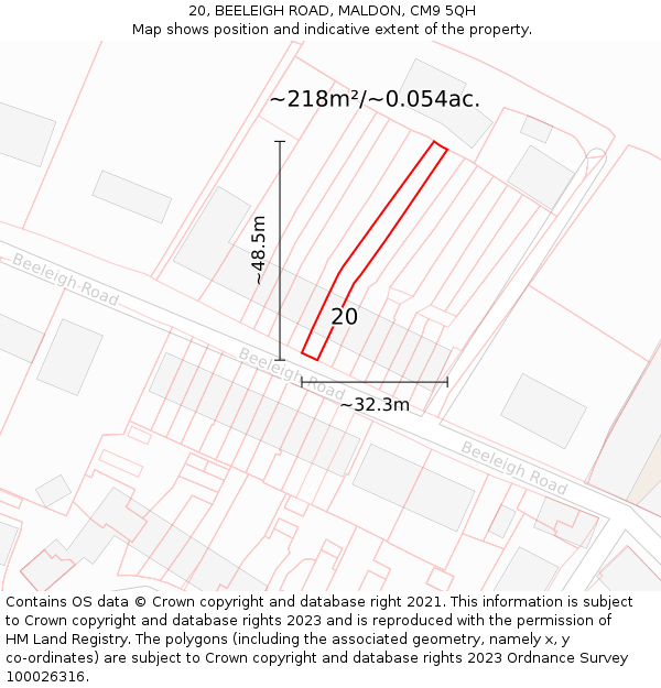 20, BEELEIGH ROAD, MALDON, CM9 5QH: Plot and title map