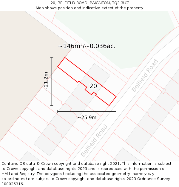 20, BELFIELD ROAD, PAIGNTON, TQ3 3UZ: Plot and title map