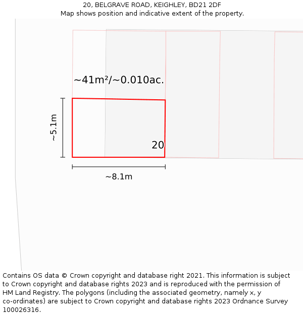 20, BELGRAVE ROAD, KEIGHLEY, BD21 2DF: Plot and title map