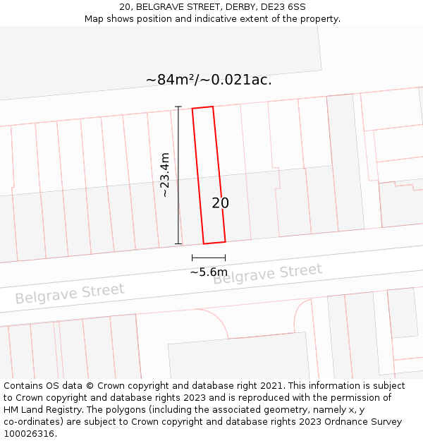 20, BELGRAVE STREET, DERBY, DE23 6SS: Plot and title map