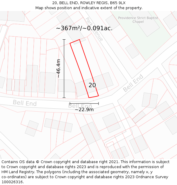 20, BELL END, ROWLEY REGIS, B65 9LX: Plot and title map