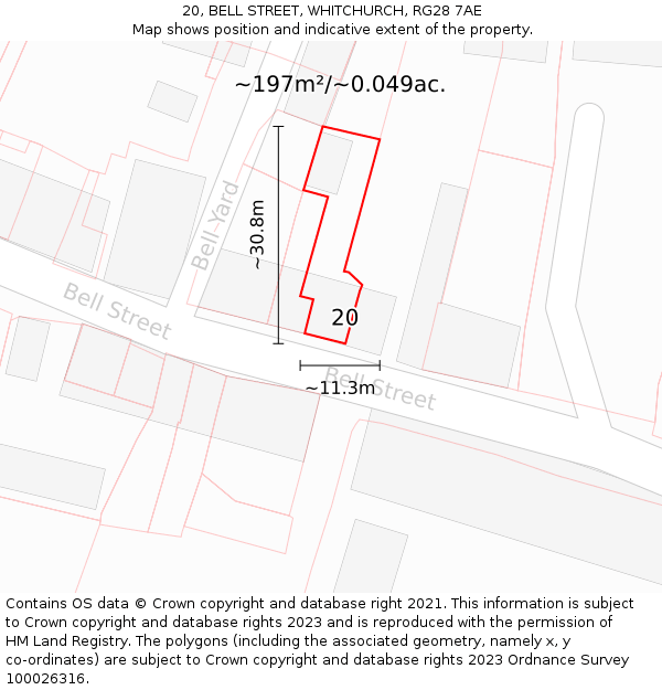 20, BELL STREET, WHITCHURCH, RG28 7AE: Plot and title map