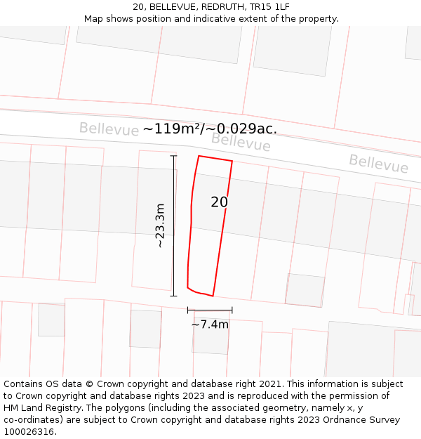 20, BELLEVUE, REDRUTH, TR15 1LF: Plot and title map
