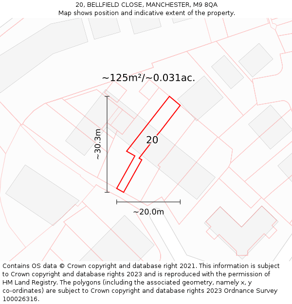 20, BELLFIELD CLOSE, MANCHESTER, M9 8QA: Plot and title map