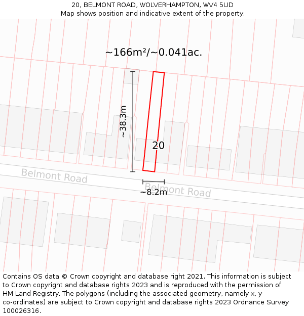 20, BELMONT ROAD, WOLVERHAMPTON, WV4 5UD: Plot and title map