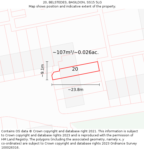 20, BELSTEDES, BASILDON, SS15 5LG: Plot and title map