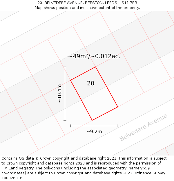 20, BELVEDERE AVENUE, BEESTON, LEEDS, LS11 7EB: Plot and title map
