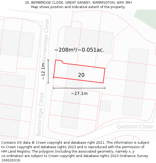 20, BEMBRIDGE CLOSE, GREAT SANKEY, WARRINGTON, WA5 3RH: Plot and title map