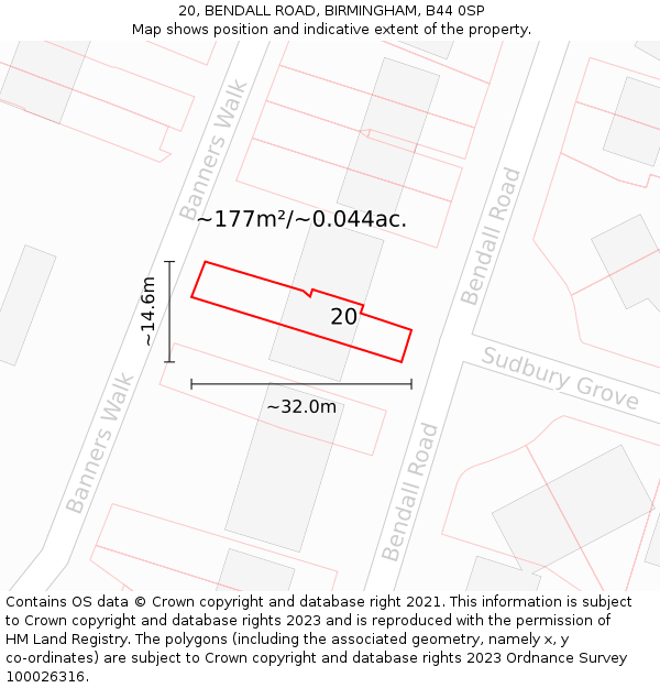20, BENDALL ROAD, BIRMINGHAM, B44 0SP: Plot and title map