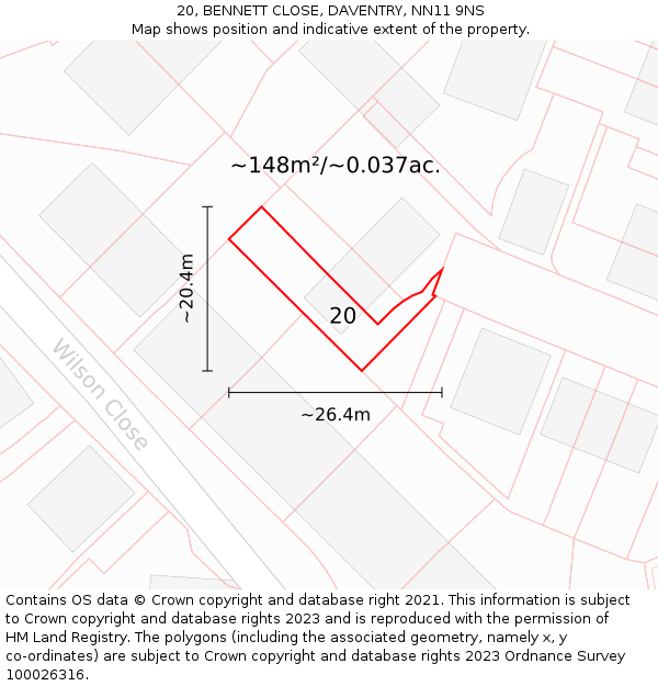 20, BENNETT CLOSE, DAVENTRY, NN11 9NS: Plot and title map