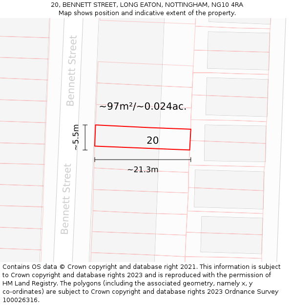 20, BENNETT STREET, LONG EATON, NOTTINGHAM, NG10 4RA: Plot and title map