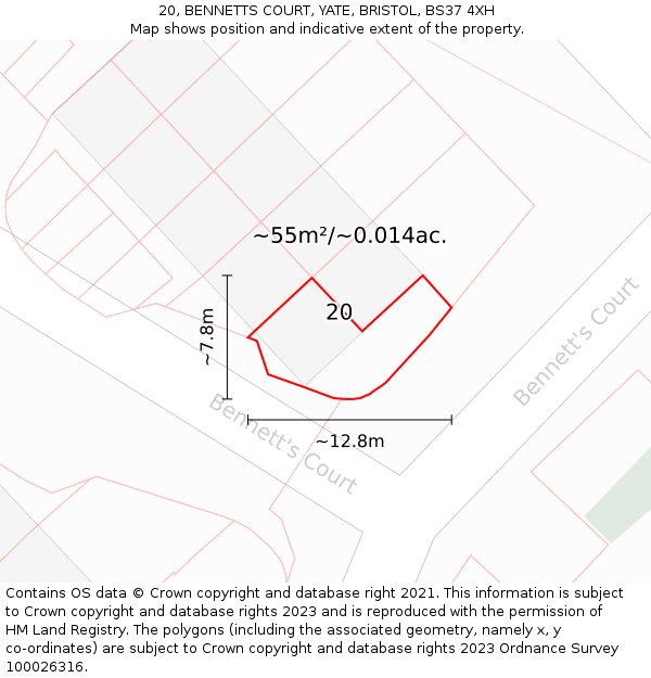 20, BENNETTS COURT, YATE, BRISTOL, BS37 4XH: Plot and title map