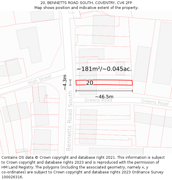 20, BENNETTS ROAD SOUTH, COVENTRY, CV6 2FP: Plot and title map