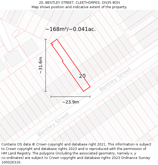 20, BENTLEY STREET, CLEETHORPES, DN35 8DN: Plot and title map