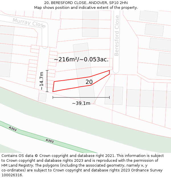 20, BERESFORD CLOSE, ANDOVER, SP10 2HN: Plot and title map