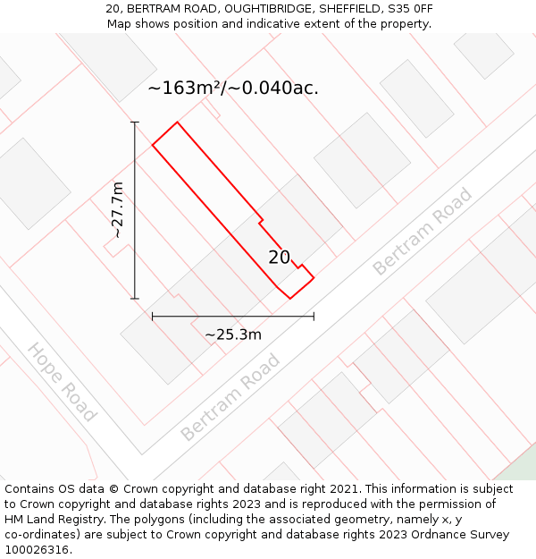 20, BERTRAM ROAD, OUGHTIBRIDGE, SHEFFIELD, S35 0FF: Plot and title map