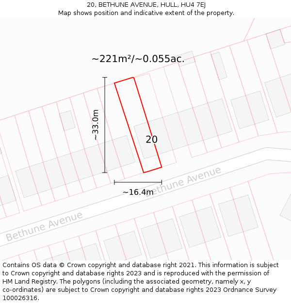 20, BETHUNE AVENUE, HULL, HU4 7EJ: Plot and title map