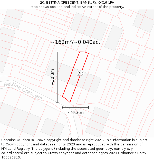 20, BETTINA CRESCENT, BANBURY, OX16 1FH: Plot and title map