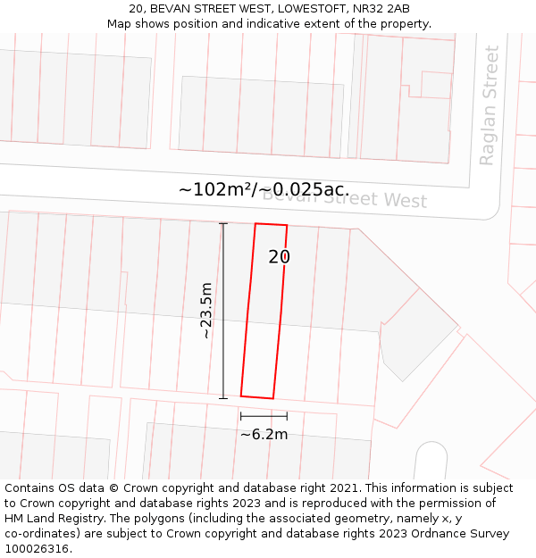 20, BEVAN STREET WEST, LOWESTOFT, NR32 2AB: Plot and title map