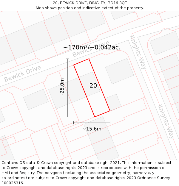 20, BEWICK DRIVE, BINGLEY, BD16 3QE: Plot and title map