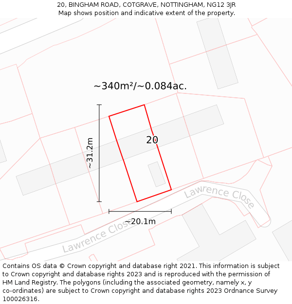 20, BINGHAM ROAD, COTGRAVE, NOTTINGHAM, NG12 3JR: Plot and title map
