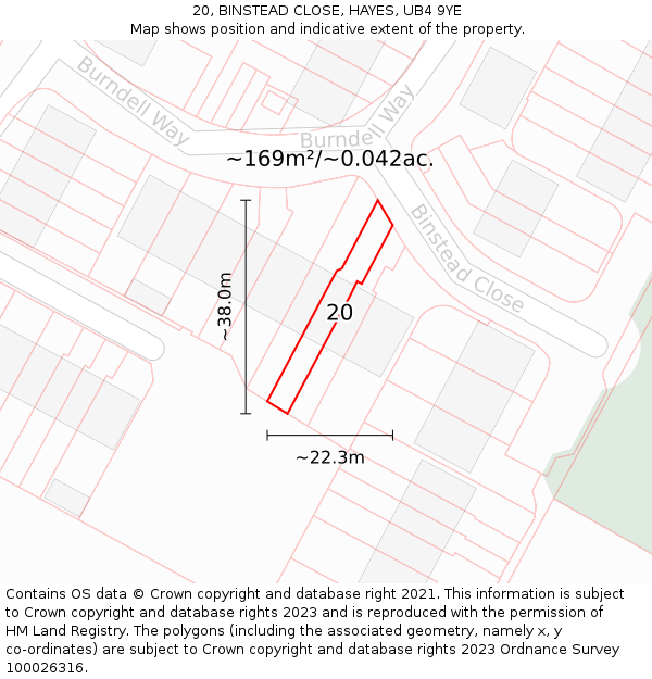 20, BINSTEAD CLOSE, HAYES, UB4 9YE: Plot and title map