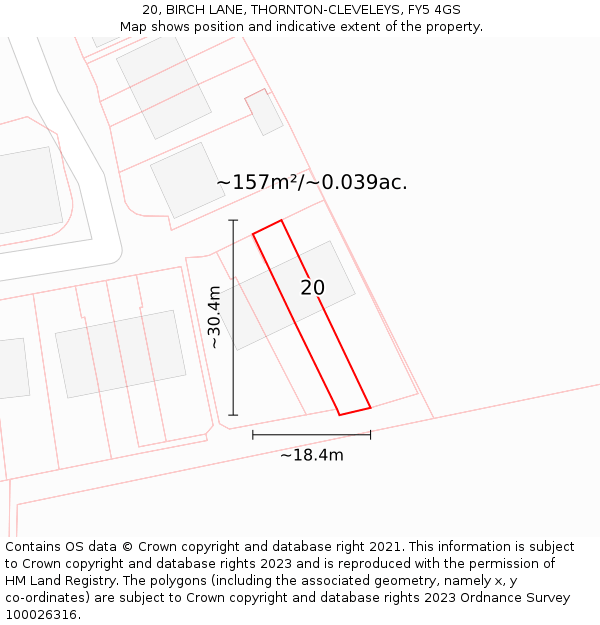 20, BIRCH LANE, THORNTON-CLEVELEYS, FY5 4GS: Plot and title map