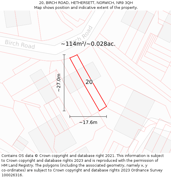 20, BIRCH ROAD, HETHERSETT, NORWICH, NR9 3QH: Plot and title map