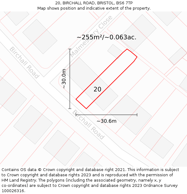 20, BIRCHALL ROAD, BRISTOL, BS6 7TP: Plot and title map