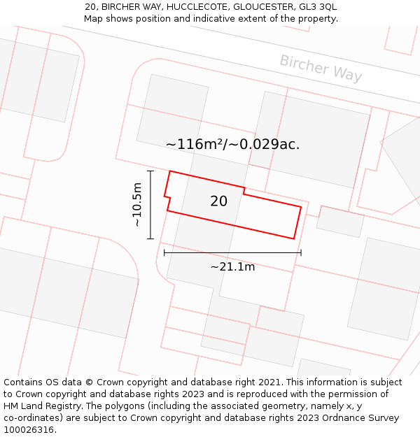 20, BIRCHER WAY, HUCCLECOTE, GLOUCESTER, GL3 3QL: Plot and title map