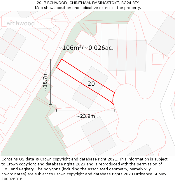 20, BIRCHWOOD, CHINEHAM, BASINGSTOKE, RG24 8TY: Plot and title map
