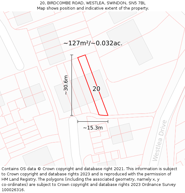 20, BIRDCOMBE ROAD, WESTLEA, SWINDON, SN5 7BL: Plot and title map
