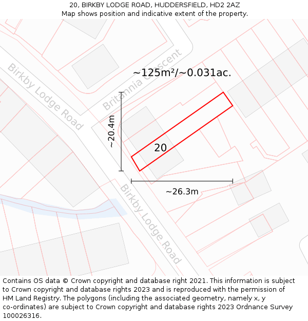 20, BIRKBY LODGE ROAD, HUDDERSFIELD, HD2 2AZ: Plot and title map