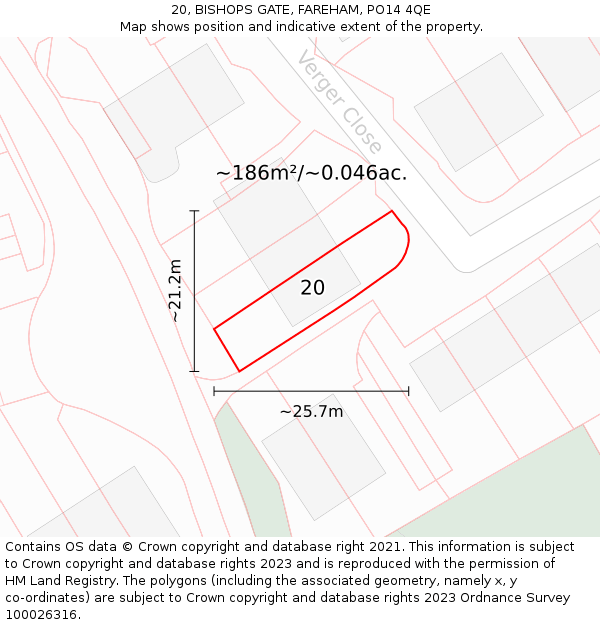 20, BISHOPS GATE, FAREHAM, PO14 4QE: Plot and title map