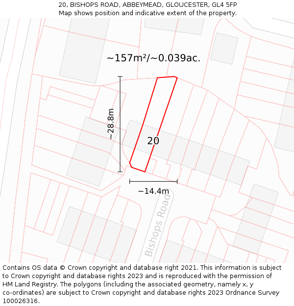 20, BISHOPS ROAD, ABBEYMEAD, GLOUCESTER, GL4 5FP: Plot and title map