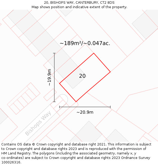 20, BISHOPS WAY, CANTERBURY, CT2 8DS: Plot and title map