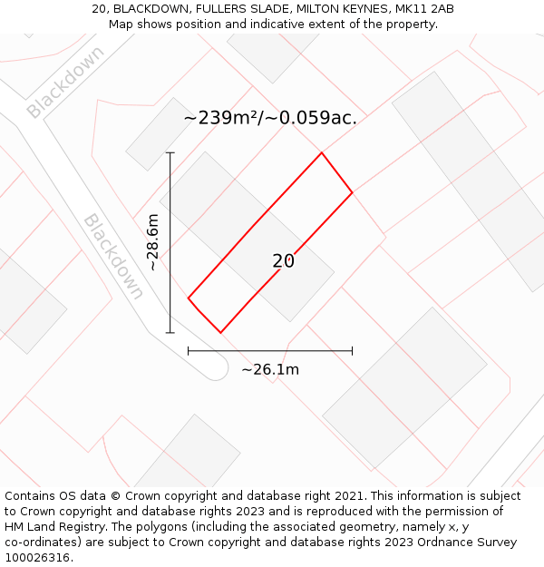 20, BLACKDOWN, FULLERS SLADE, MILTON KEYNES, MK11 2AB: Plot and title map