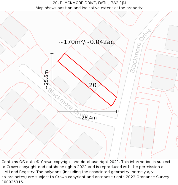 20, BLACKMORE DRIVE, BATH, BA2 1JN: Plot and title map