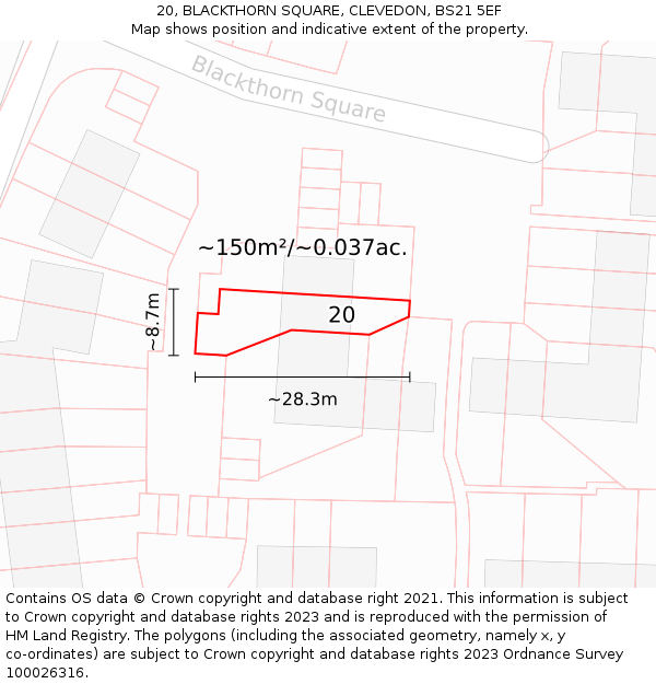 20, BLACKTHORN SQUARE, CLEVEDON, BS21 5EF: Plot and title map