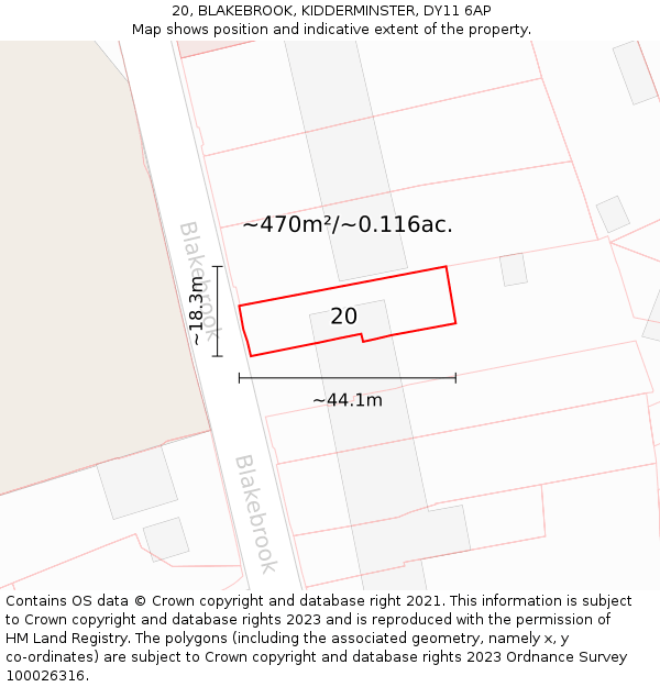 20, BLAKEBROOK, KIDDERMINSTER, DY11 6AP: Plot and title map
