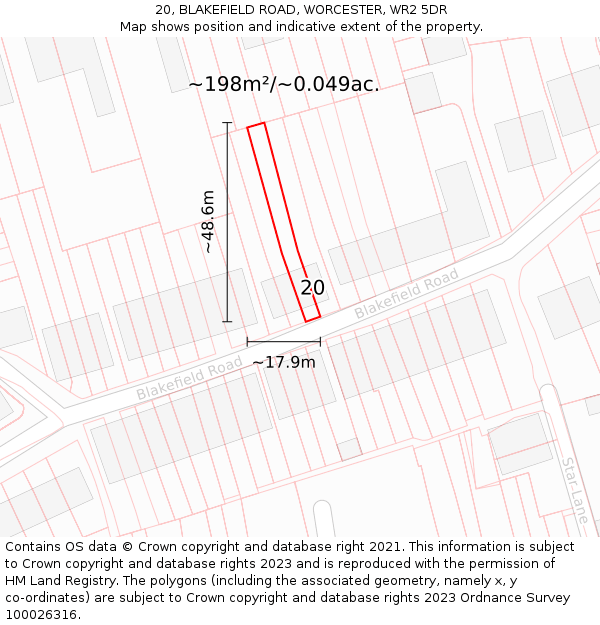 20, BLAKEFIELD ROAD, WORCESTER, WR2 5DR: Plot and title map