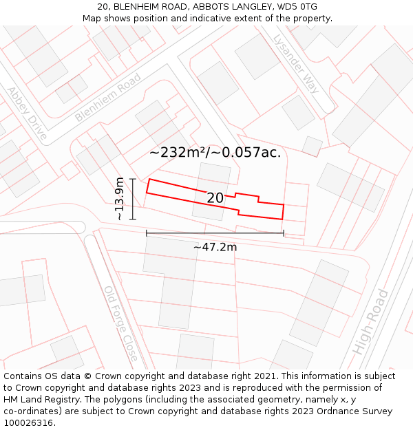 20, BLENHEIM ROAD, ABBOTS LANGLEY, WD5 0TG: Plot and title map
