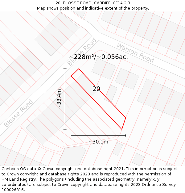 20, BLOSSE ROAD, CARDIFF, CF14 2JB: Plot and title map